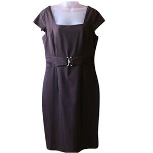 Calvin Klein Brown Cap Sleeve Belted Dress Career Office Pencil Dress 10